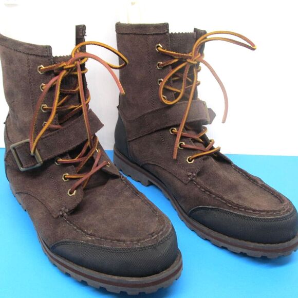 Polo Ralph Lauren Woolton Brown Nubuck Leather Lace Up Ankle Boots Mens US 11 D - Picture 1 of 16